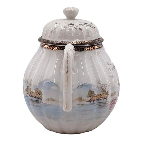 Vintage Japanese Kutani Style Porcelain Lidded Sugar Bowl Pot Hand Painted - Picture 8 of 13